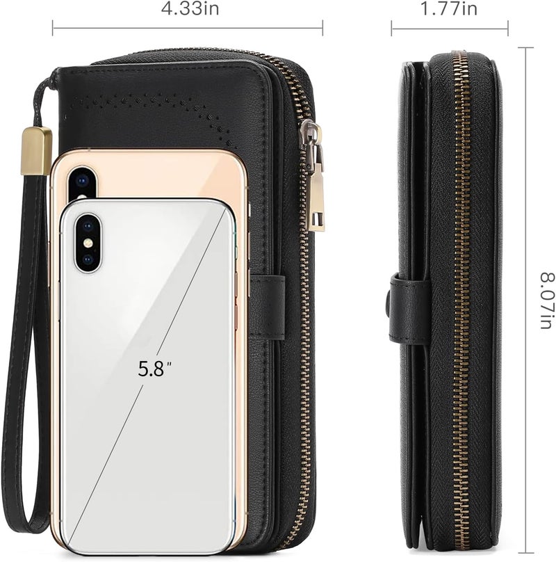 GAEKEAO Leather Credit Card Holder Wallet for Women RFID Blocking Large Capacity Bifold Zipper Card Case Organizer with Wristlet 45 Slots - Image 3